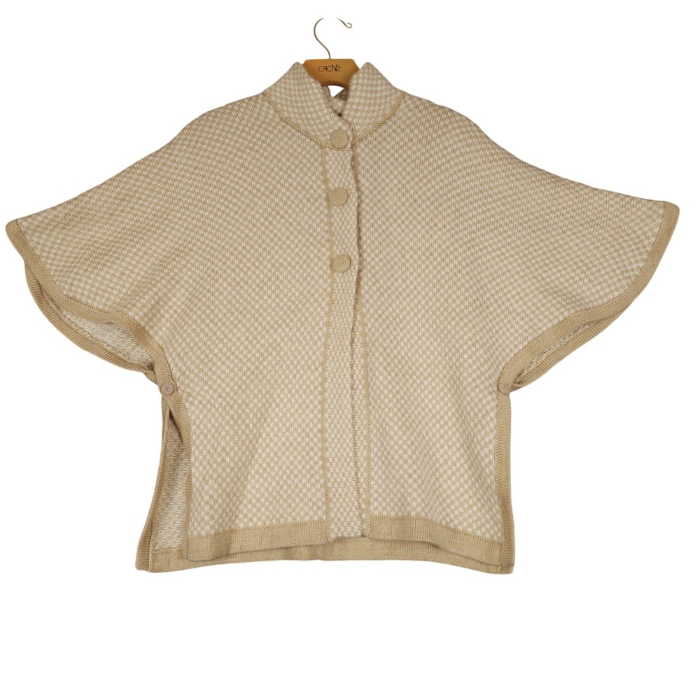 Alpaca Evans Peruvian Knit Poncho Cape Sweater Button Front Mock‎ Neck